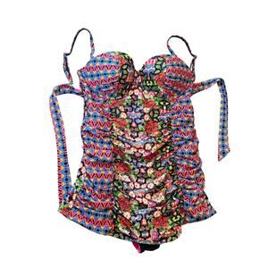 Jessica Simpson Swimsuit One Piece Colorful Aztec Floral Tummy Control Sz M EUC